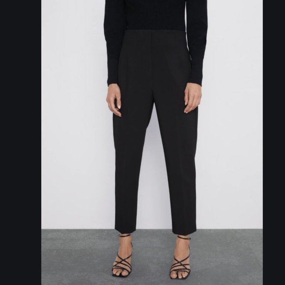 ZARA BLACK HIGH WAIST PLEATED PANT TROUSERS WITH DARTS - Picture 12 of 17